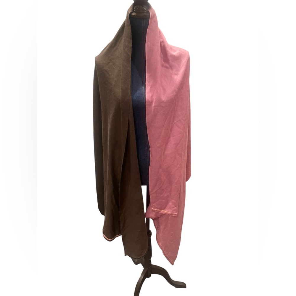 BAJRA cashmere Silk Brown Pink Colorblock Wrap NWT READ